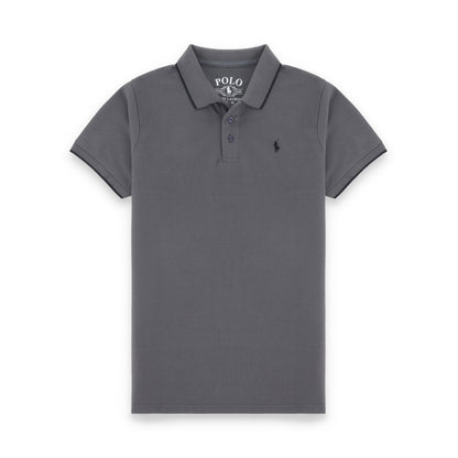 RL Contrast Tipping Half Sleeves Basic Polo Shirt - Slate Grey