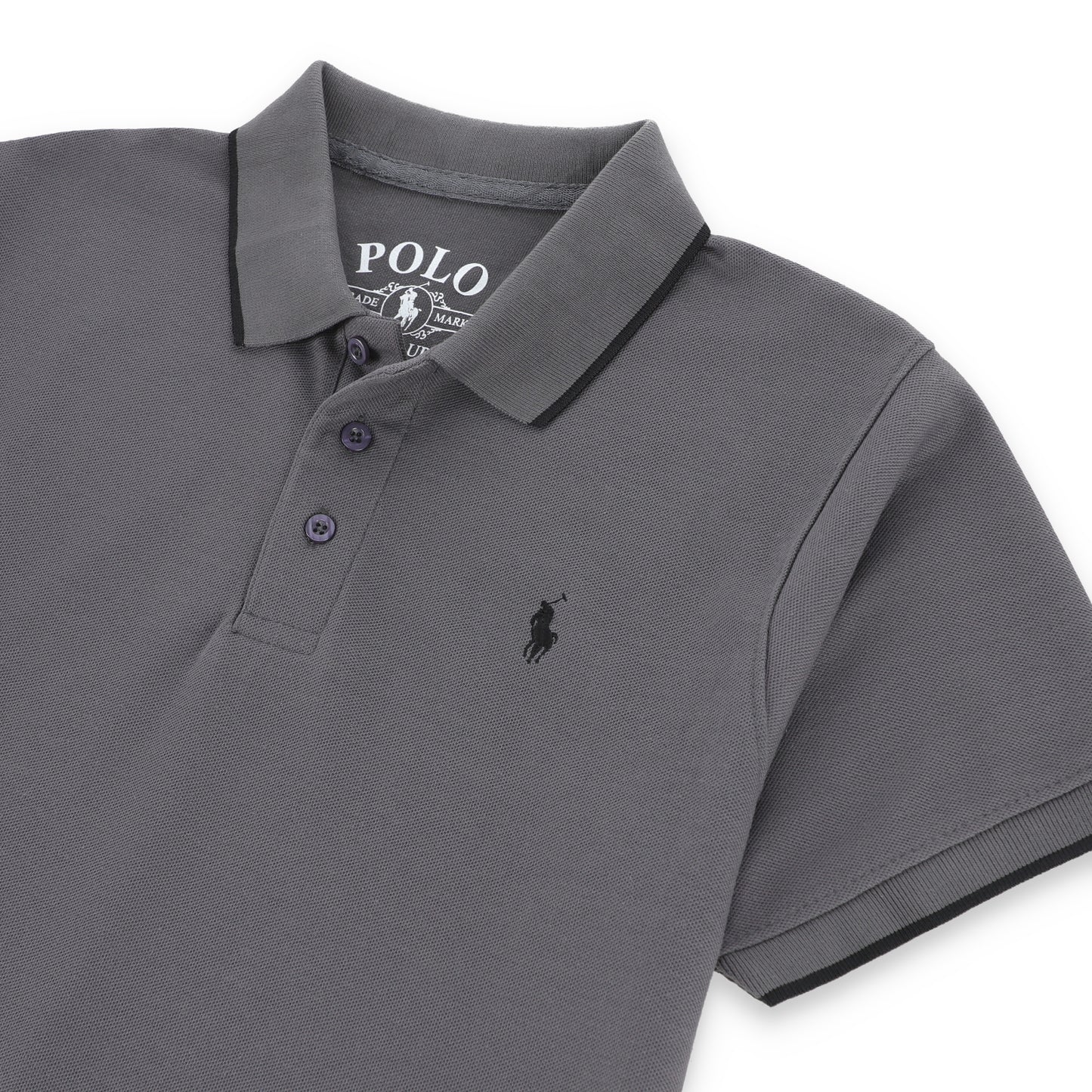 RL Contrast Tipping Half Sleeves Basic Polo Shirt - Slate Grey