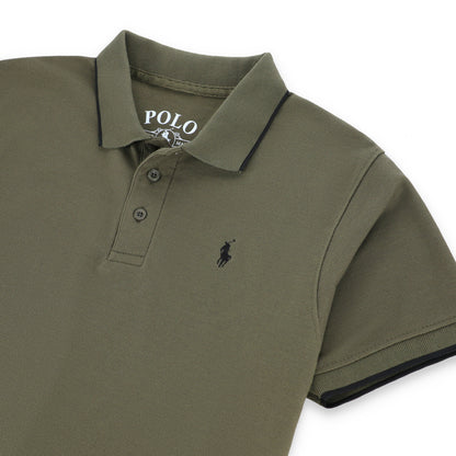 RL Contrast Tipping Half Sleeves Basic Polo Shirt - Commando Green