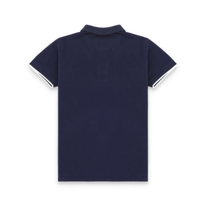 GRDNO Twin Contrast Half Sleeves Stretchable Cotton Polo T-Shirt - Navy