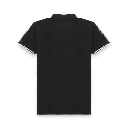 GRDNO Twin Contrast Half Sleeves Stretchable Cotton Polo T-Shirt - Black