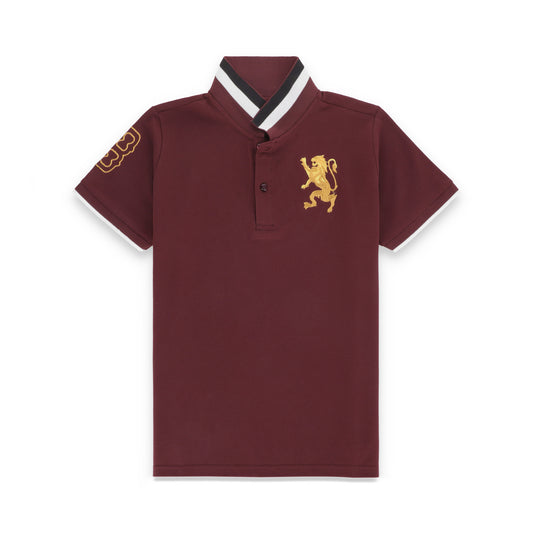 GRDNO Twin Contrast Half Sleeves Stretchable Cotton Polo T-Shirt - Burgundy