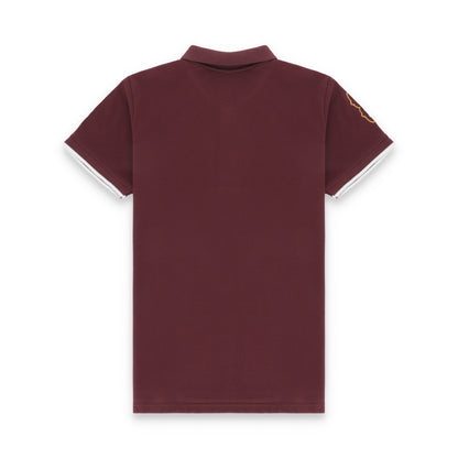 GRDNO Twin Contrast Half Sleeves Stretchable Cotton Polo T-Shirt - Burgundy