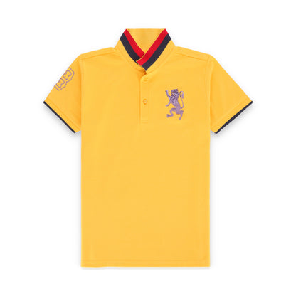 GRDNO Twin Contrast Half Sleeves Stretchable Cotton Polo T-Shirt - Yellow