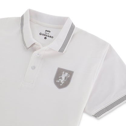 GRDNO Contrast Tipping Half Sleeves Basic Polo Shirt - White