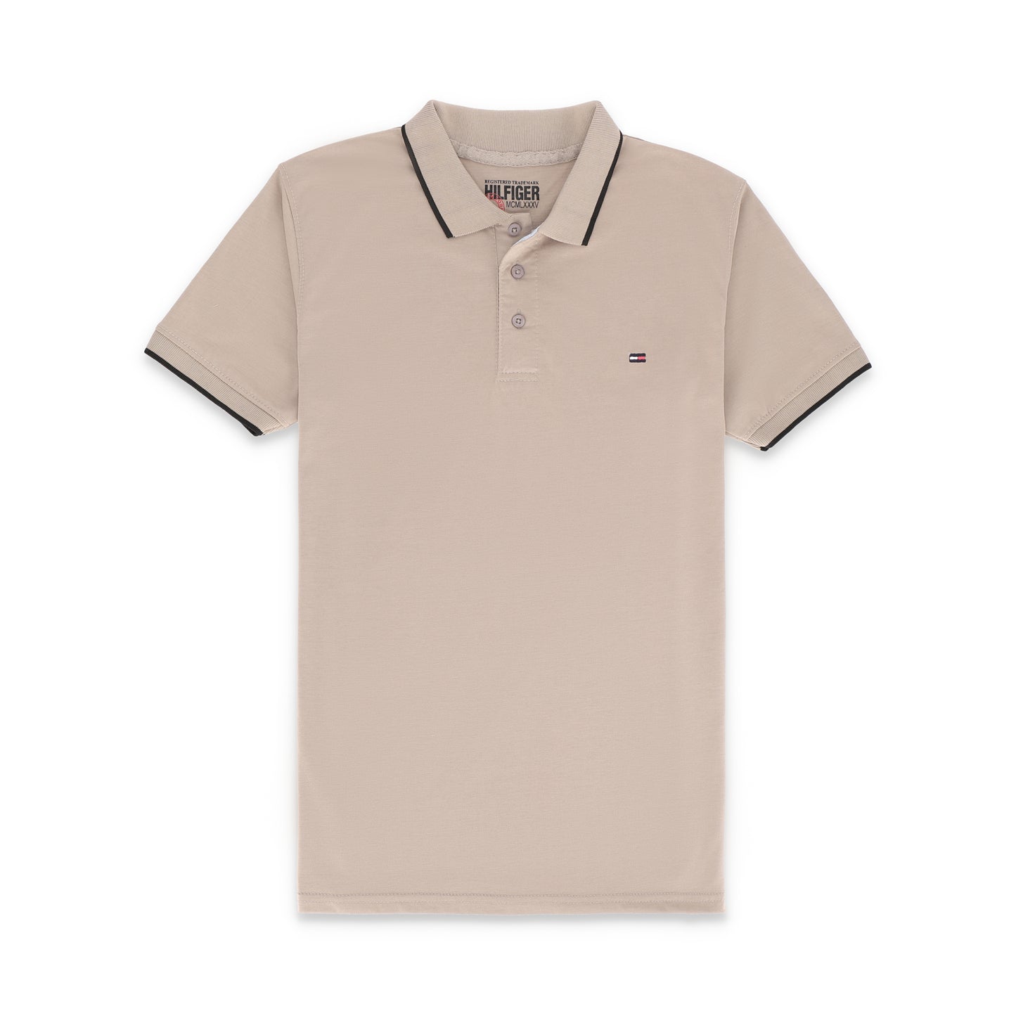 TM Contrast Tipping Half Sleeves Jersey Polo Shirt - Light Khaaki