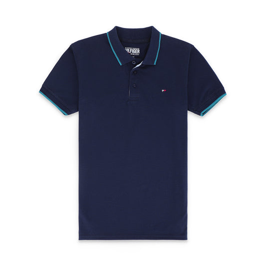 TM Contrast Tipping Half Sleeves Jersey Polo Shirt - Navy