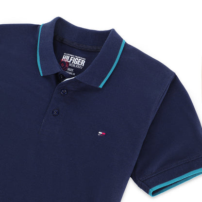 TM Contrast Tipping Half Sleeves Jersey Polo Shirt - Navy