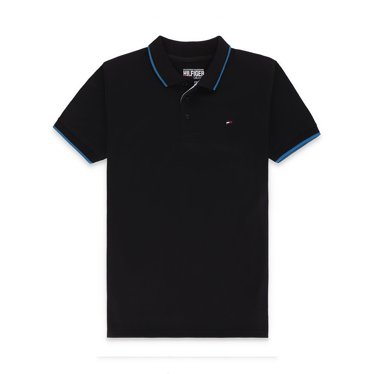 TM Contrast Tipping Half Sleeves Jersey Polo Shirt - Black