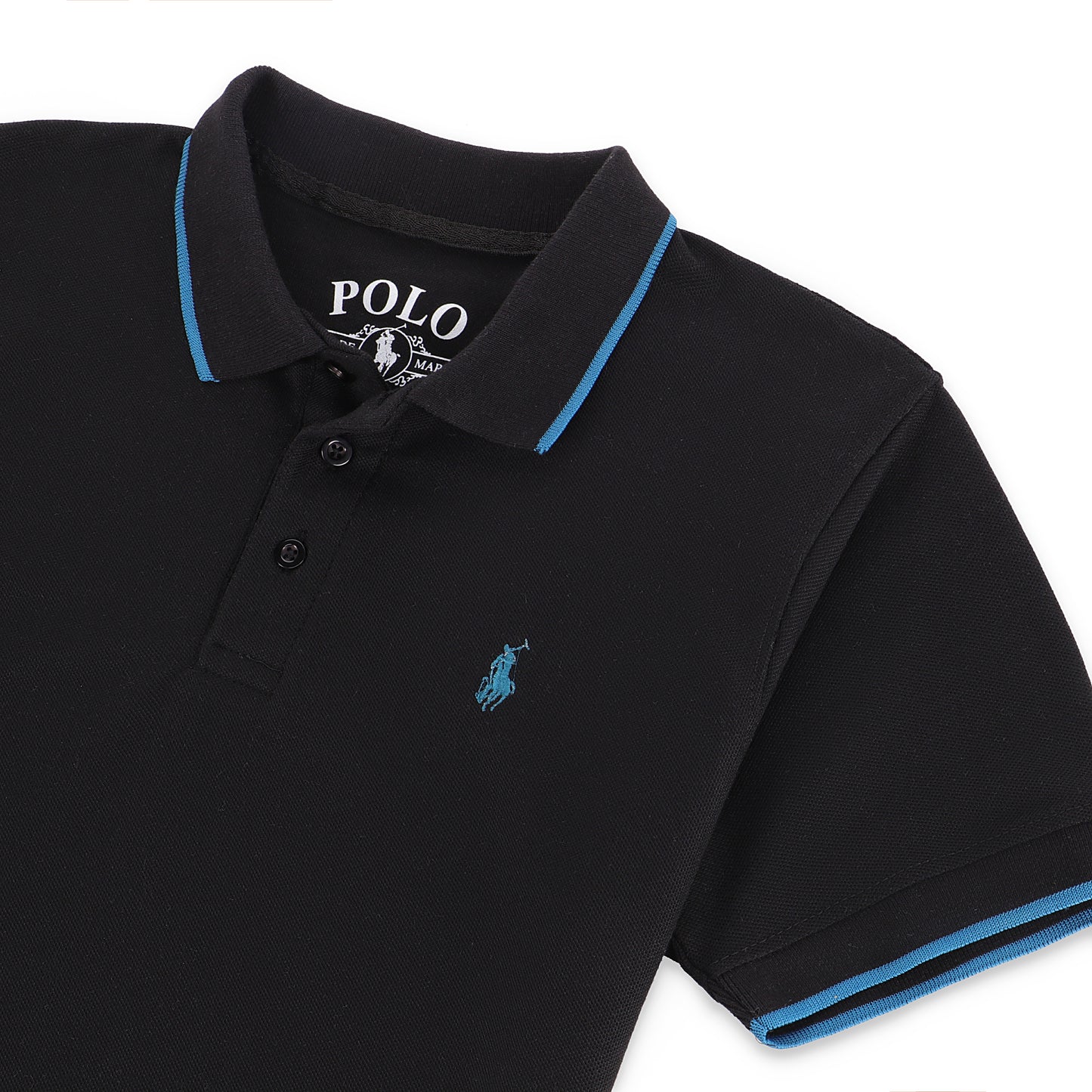 RL Contrast Tipping Half Sleeves Basic Polo Shirt - Black