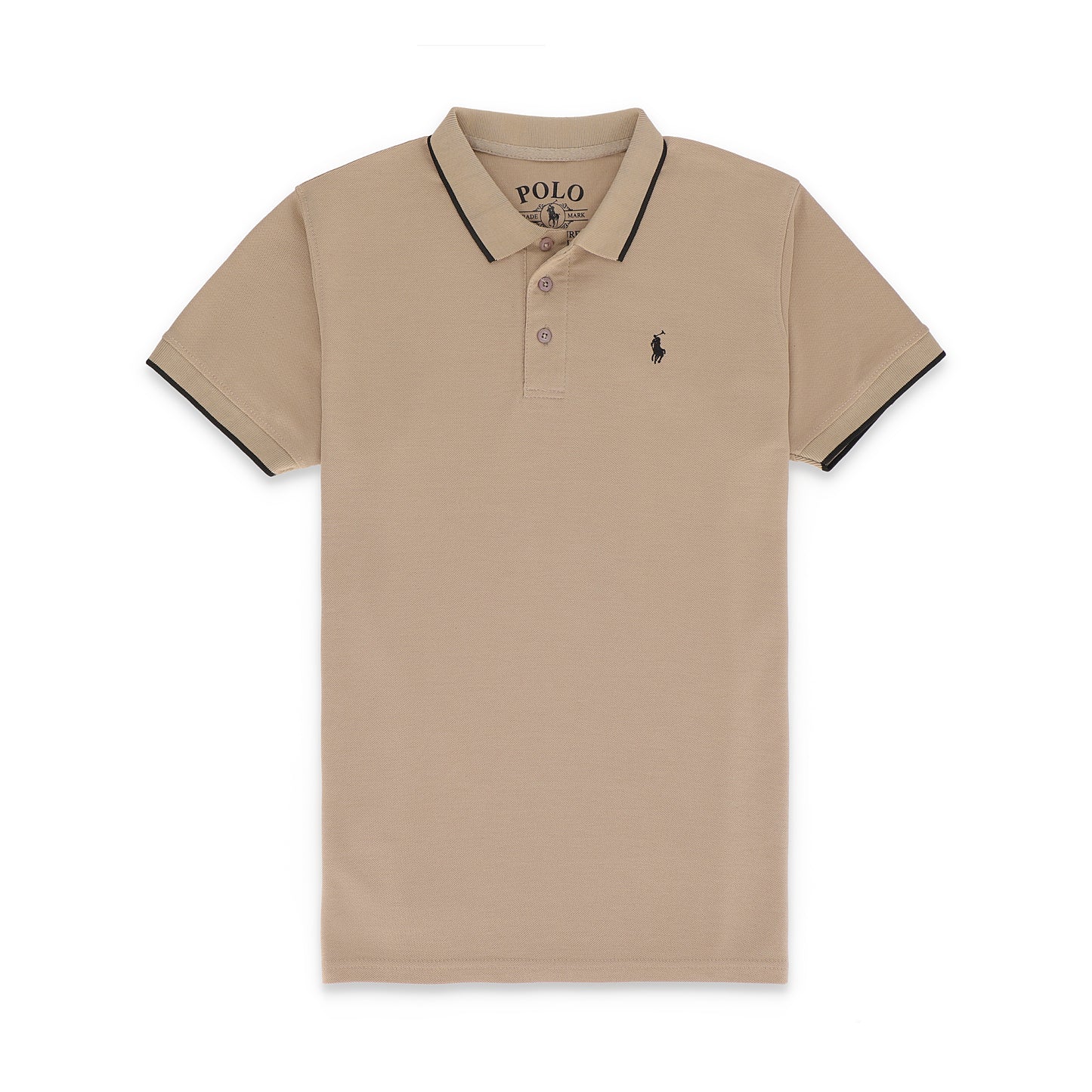 RL Contrast Tipping Half Sleeves Basic Polo Shirt - Light Khaaki