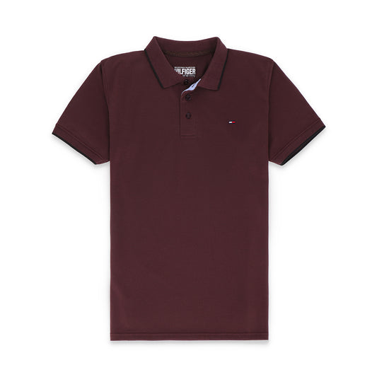 TM Contrast Tipping Half Sleeves Jersey Polo Shirt - Puce